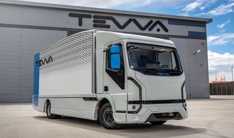 Tevva Battery Electric Truck - Diagonal view, full vehicle, day 2